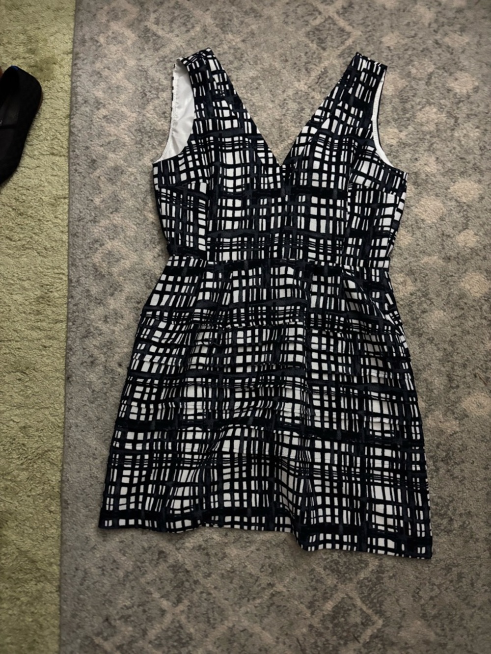 Madewell Women's Black & Blue & White V-Neck Patterned Dress
